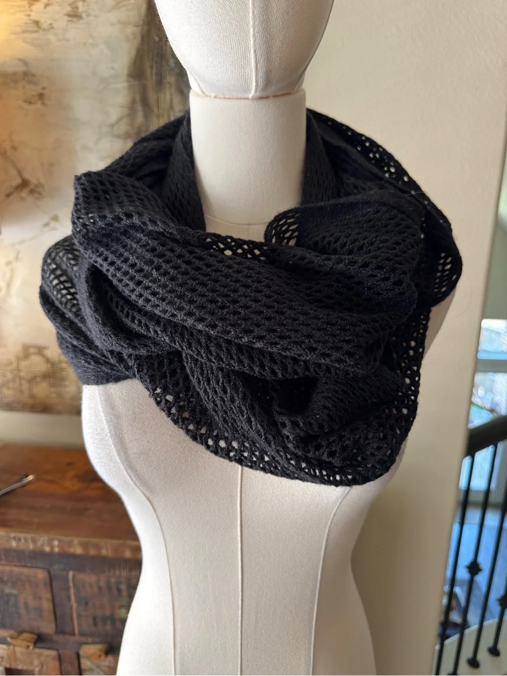 Steve Madden Black Mesh Infinity Scarf